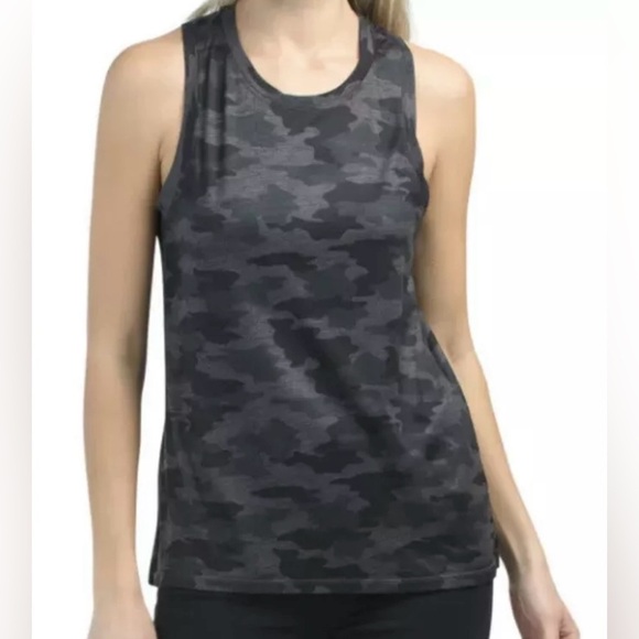 Kyodan Moss Jersey Black Gray Camo Racer Back Gym Activewear Tank Top Sz Small - Picture 1 of 8